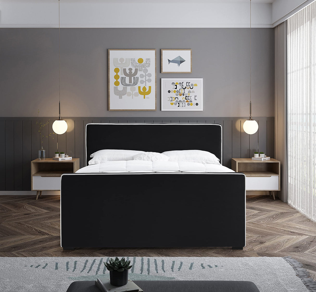 Dillard Collection Modern | Contemporary Velvet Upholstered Bed with Dark Espresso