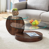 3-Tier Glass Coffee Table, Modern Round Coffee Tables, Circle Wood Coffee Table