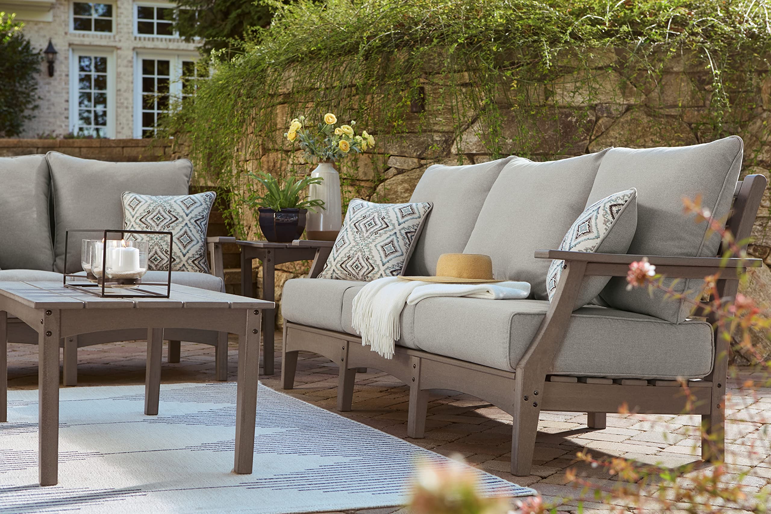 Visola Outdoor HDPE Patio Sofa with Cushion, Gray