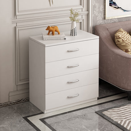 MDF Wood Simple 4-Drawer Dresser Easy to Assemble Chest of Drawers for Bedroom Living Room White