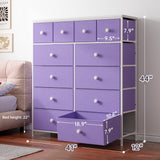 Purple Dresser, Dresser for Bedroom with 12 Drawers, Tall Dresser with Wooden Top and Metal Frame