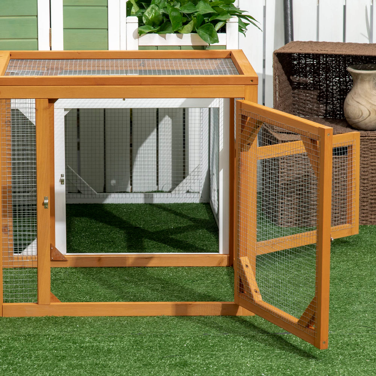 55" Wooden Chicken Coop Add-on Expansion, Mini Chicken Coop Outdoor Chicken Run