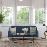 Delphine Convertible Split Back Sofa Futon - Navy Faux Linen Upholstery