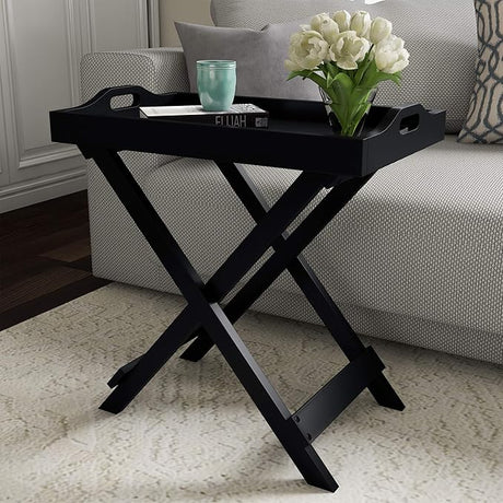 Folding TV Tray Table - Contemporary Side Table with Removable Tray Top for Food