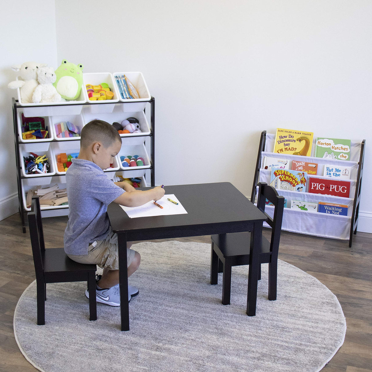 Kids Ladder Frame Bookshelf, 4 Tier Book Organizer, Espresso/White