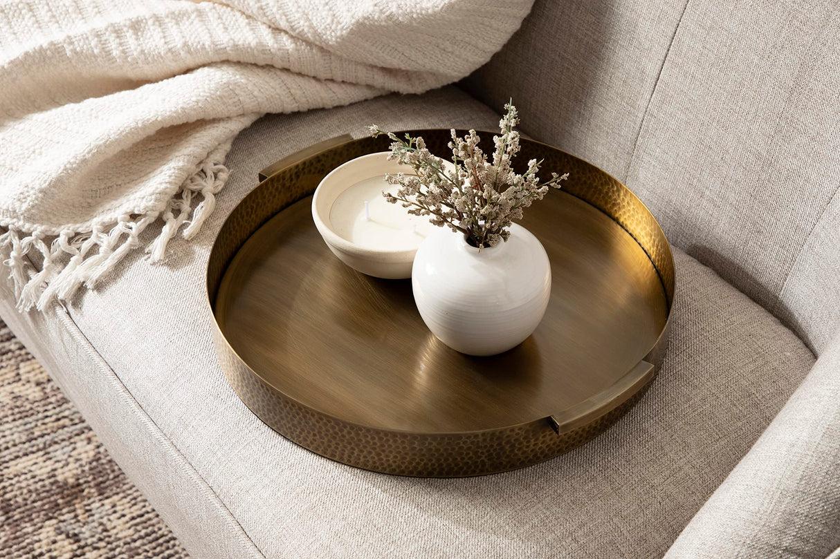 Samana Modern Glam Round Metal Tray, 17 Inch Diameter, Antique Brass