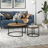 Set of Two 35" Black and Brown Round Nested Coffee Tables
