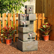 Outdoor Water Feature Fountain Tiered Waterfall Indoor Freestanding Cascade Fountains Modern Cube Style