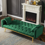 Modern Velvet Convertible Sleeper Sofa Couch with 2 Pillows, Folding Futon Sofa Bed
