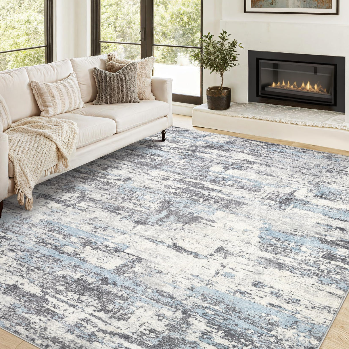 Area Rug Living Room Rugs 6x9: Modern Neutral Abstract Aesthetic Rug