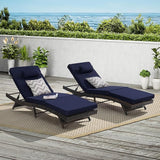 Outdoor Wicker Long Reclining Chair Set of 2 with Cushion