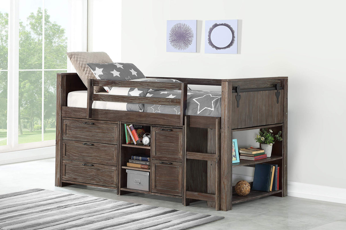 Kids Rodeo Country Twin Barn Door Low Bed in Brushed Shadow Finish-Combo A Loft