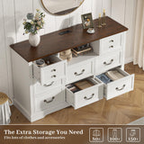 8 Drawers Dresser with Power Outlets and LED Lights, 55 Inch Wide Rustic Wood Dressers & Chest of