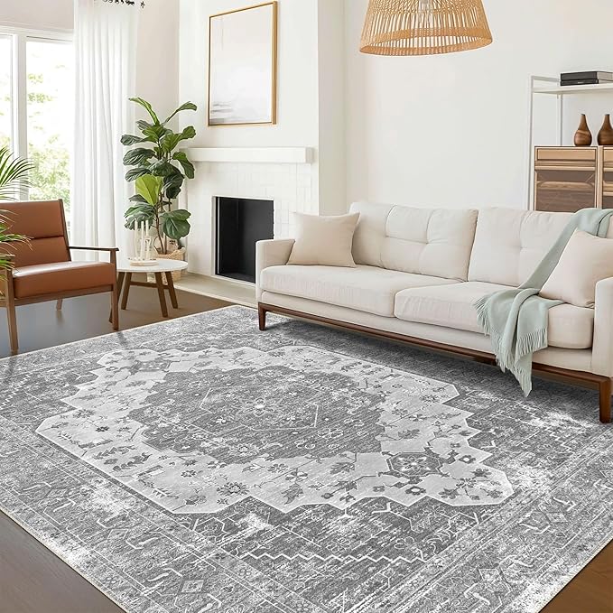 6x9 Area Rugs, Stain Resistant Washable Rug for Living Room, Vintage Inspired Rug