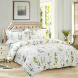 Shabby Floral Duvet Cover Set White and Green Cotton Bedding Set