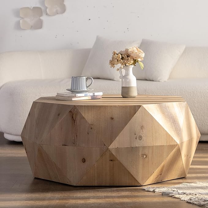 38" Modern Farmhouse Coffee Table, Drum Coffee Table for Office