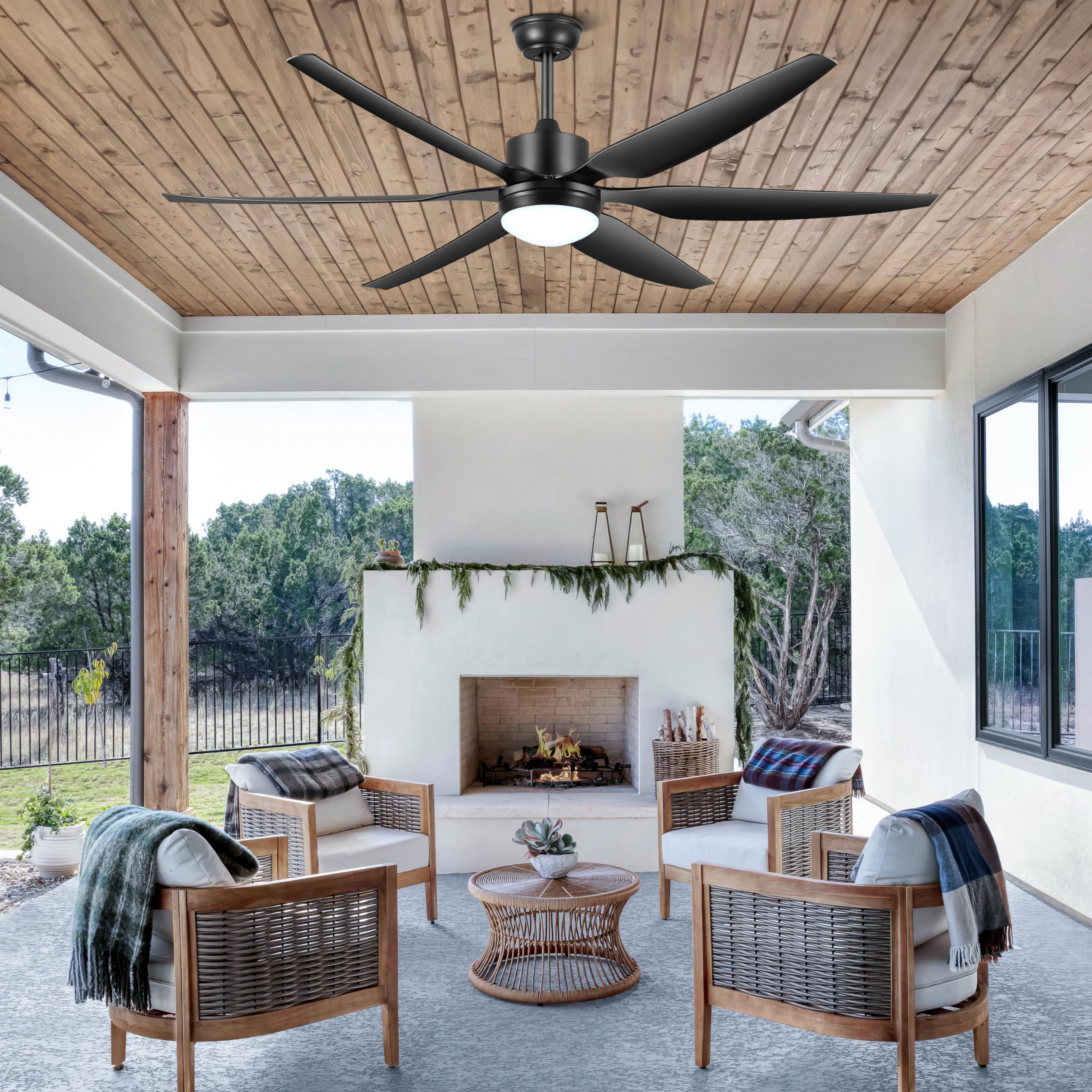 66'' Ceiling Fan with Lights Remote Control, Large Ceiling Fan Black, 6 Blades 6 Speeds