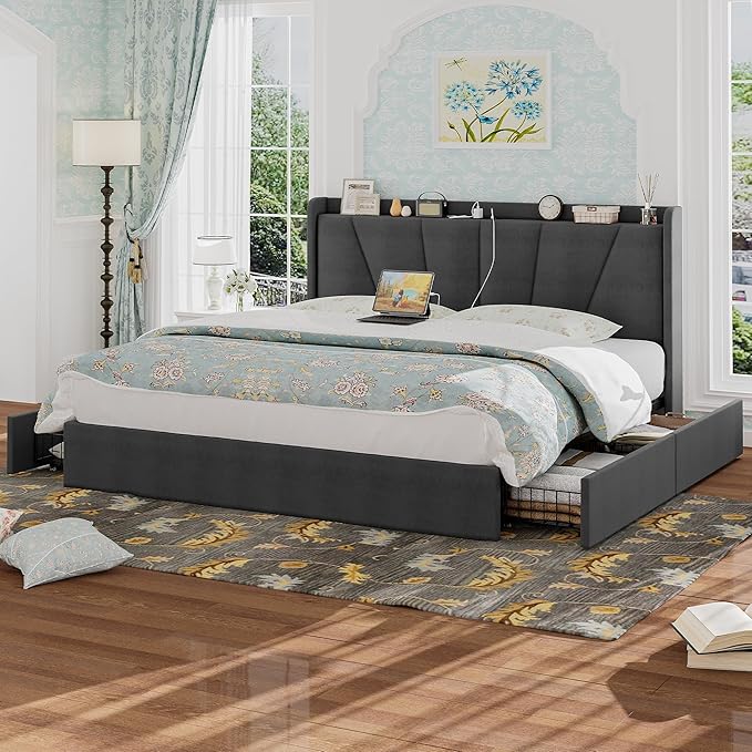King Bed Frame and Upholstered Headboard