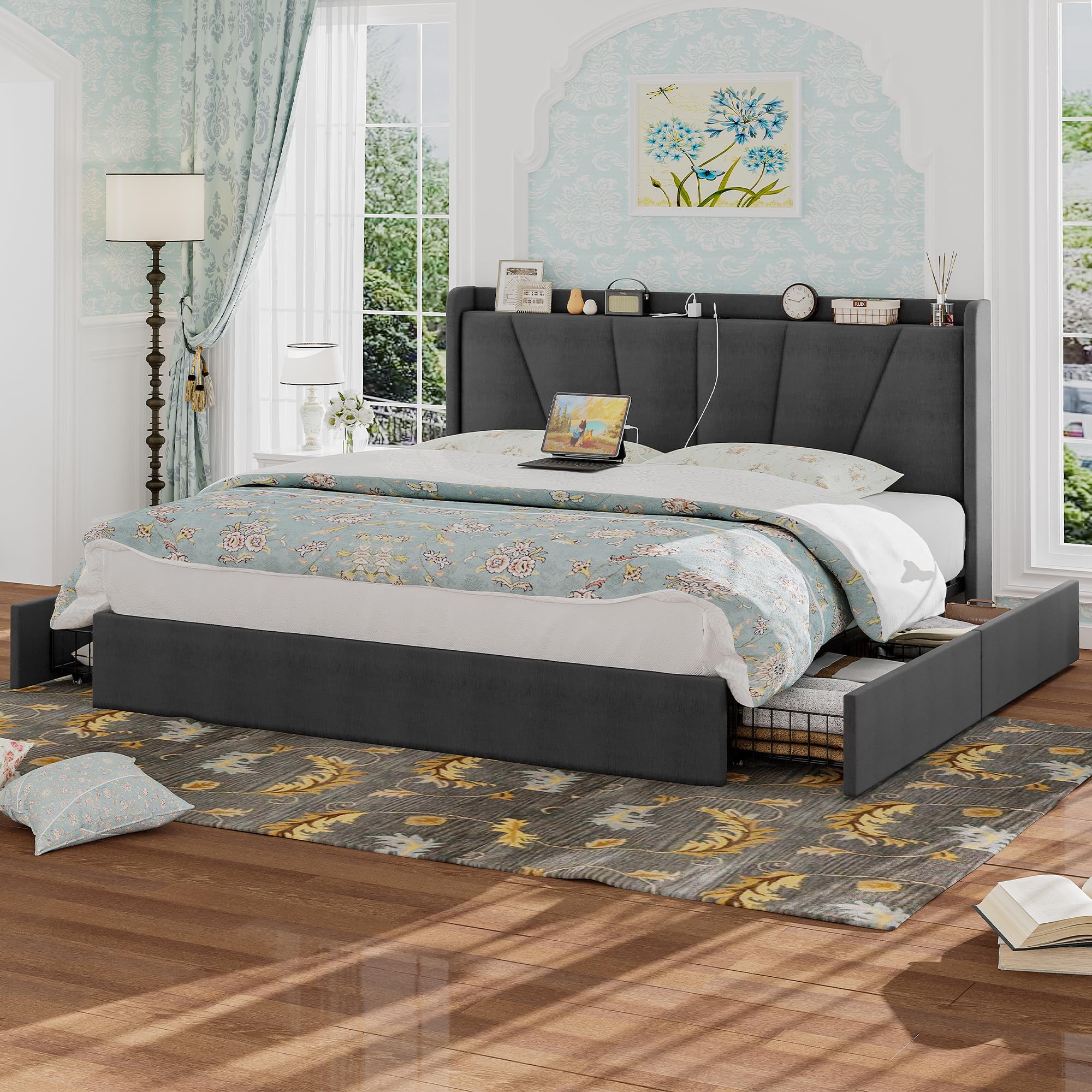 King Bed Frame and Upholstered Headboard