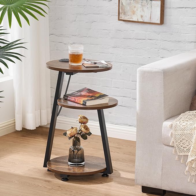 Round End Table Tempered Glass Side Table with Metal Frame, Accent Table Nightstand