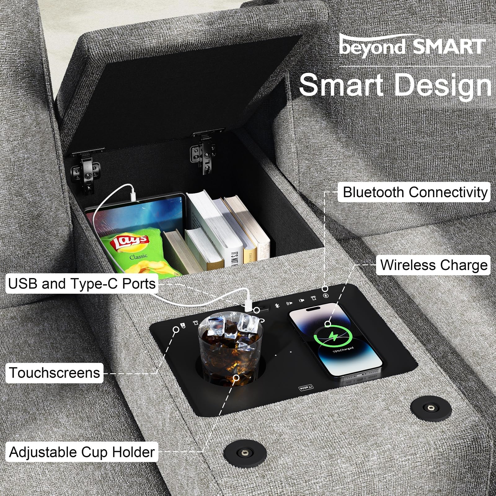 SmartLuxe – Power Reclining Home Theater Sofa with Bluetooth, Storage & Cup Holders