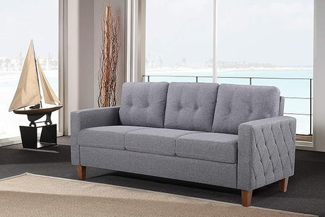 55" Modern Loveseat with Soft-Cushioned Backrest, Piped Details & Tapered Wood Legs