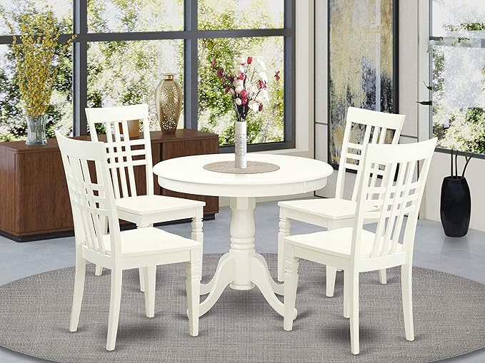 ANLG3-BCH-W 3 Piece Room Set Contains a Round Kitchen Table with Pedestal and 2 Dining Chairs,