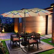 15 ft Large Patio Umbrella with Solar Lights, Double-Sided Rectangle Outdoor Market Umbrellas