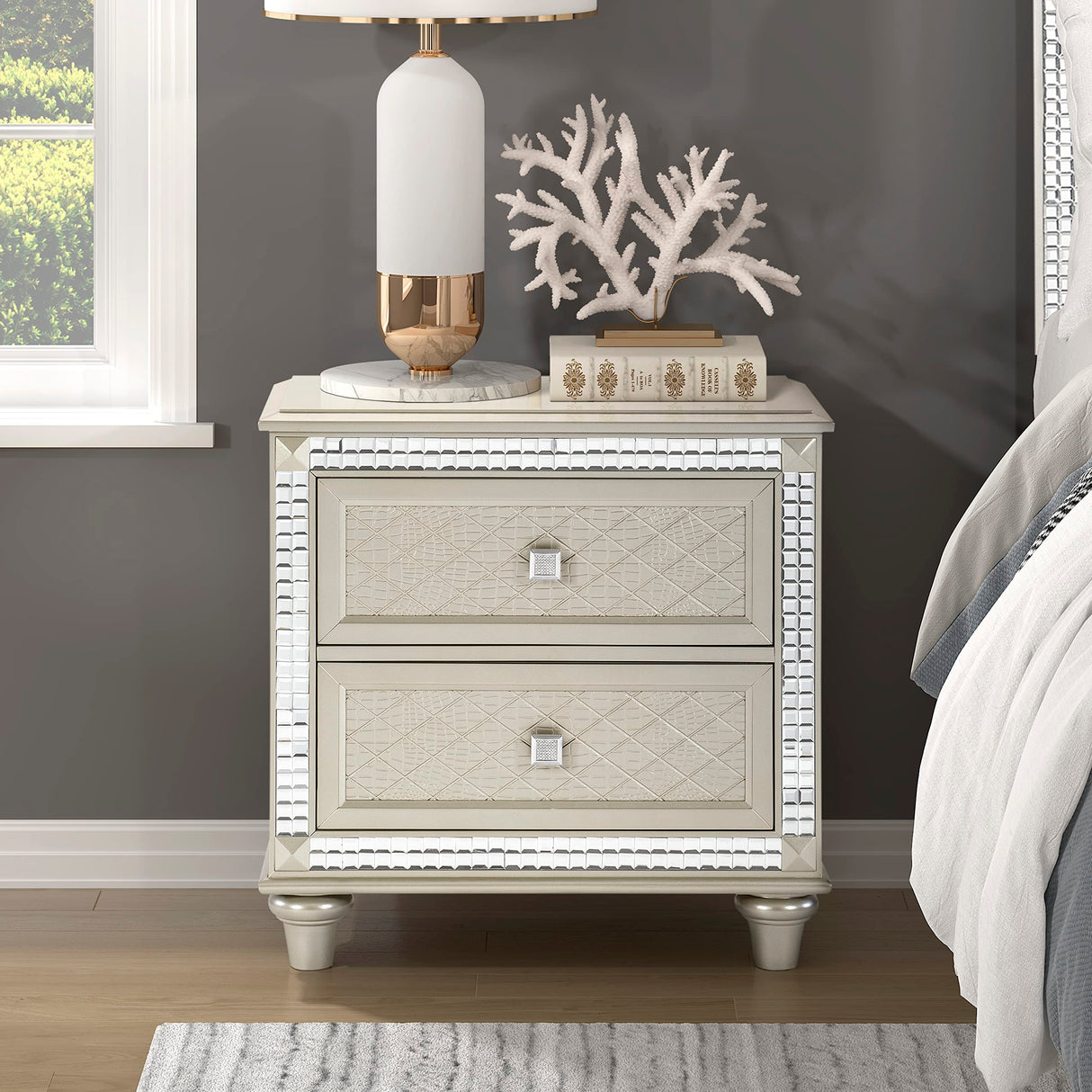 Abney 2-Drawer Nightstand, Champagne