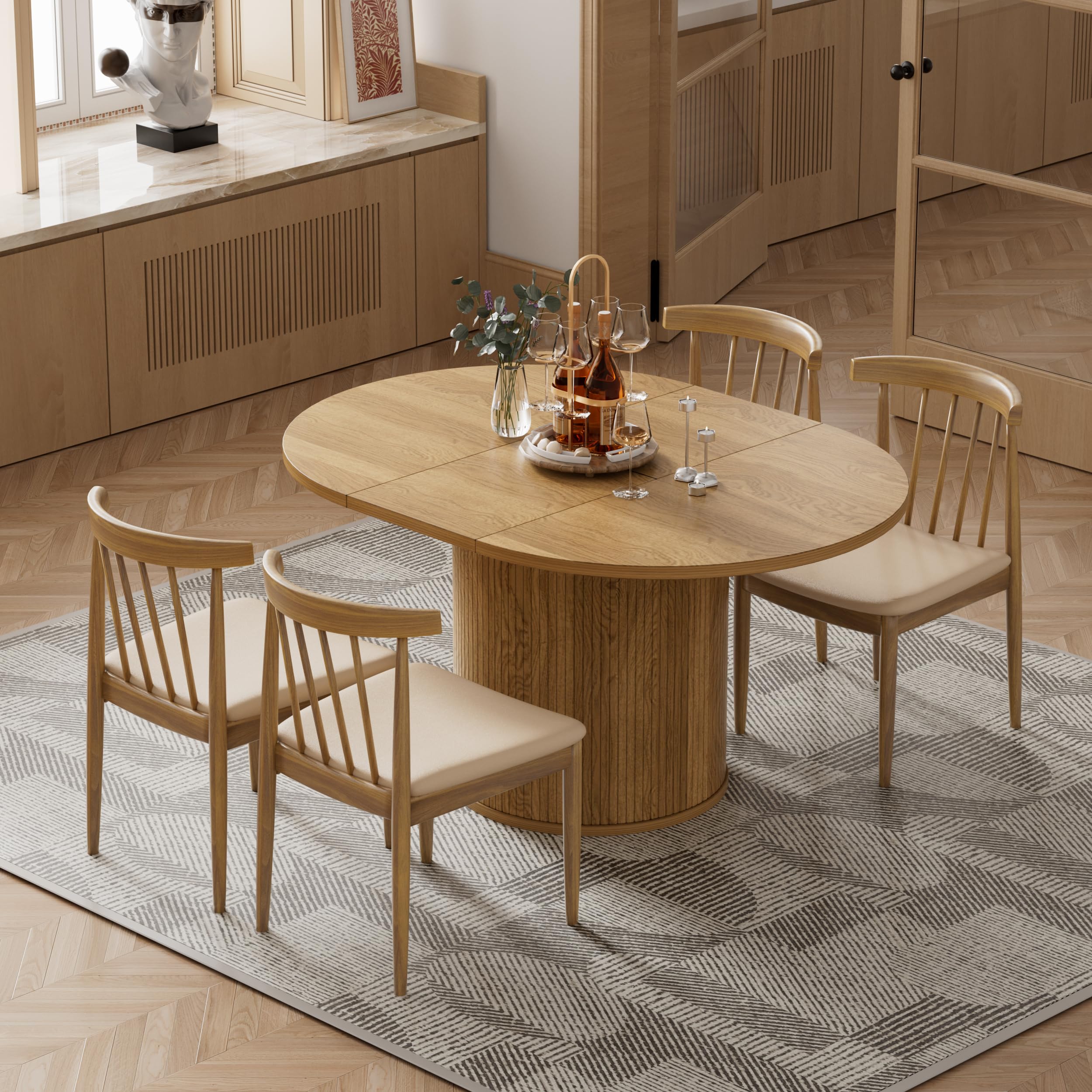 43-59 Inch Extendable Round Dining Table for 4