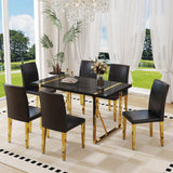55" Black Dining Table Set for 6 with Golden Metal Legs