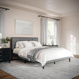 Jett Platform Bed with Headboard, Fabric Upholstered Inset Headboard and Base, Solid