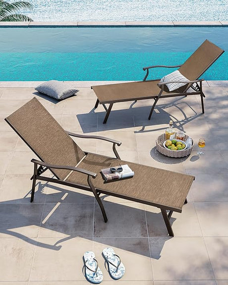 Chaise Lounge Chair Outdoor with Armrest, Pool Lounge Chairs Set of 2