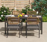 Wicker Outdoor Dining Set for 4, Upholstered 5 Piece Patio Dining Set with Armrests