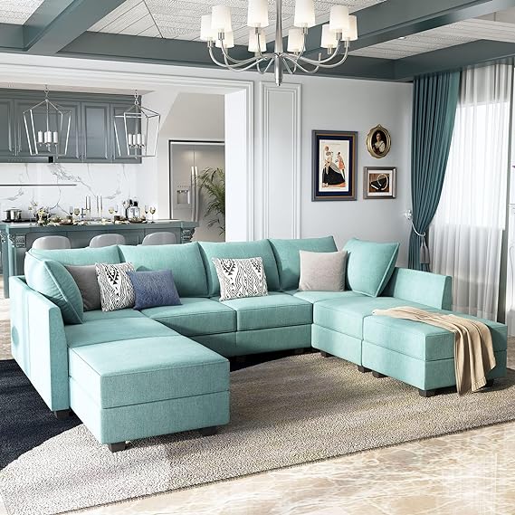 Convertible Modular Sectional Sofa with Ottomans Polyester Fabric Sleeper Sectional