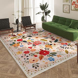 Boho Area Rug – Washable Floral Living Room Carpet, Non-Slip & Vintage Style