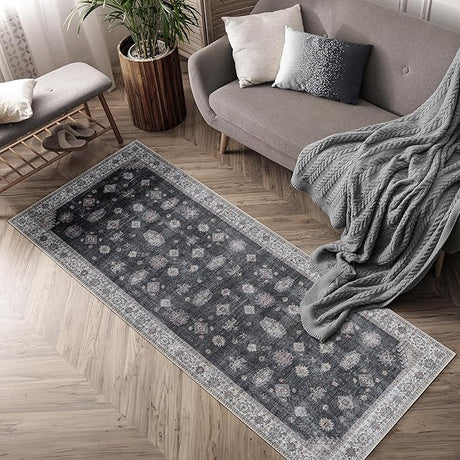 Machine Washable 2'6x6'6 Area Rug with Non Slip Backing for Living Room, Bedroom