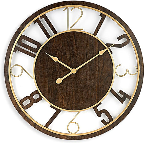 Wooden Modern Wall Clock - Large Wall Clock for Living Room Decor - 24-Inch Big Wall Clock Decorative,