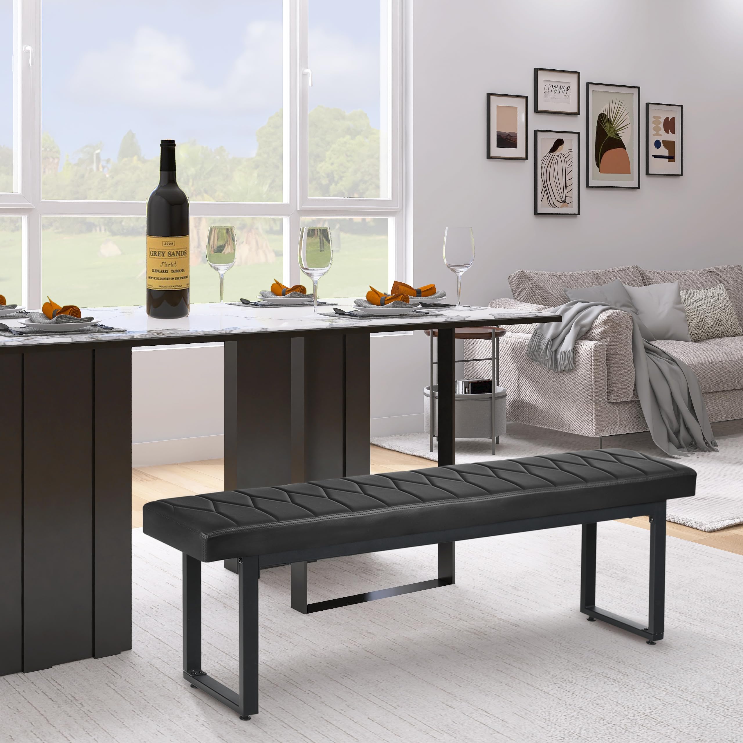 58” Padded Dining Table Bench Pair of 2 for 6-8 Person,