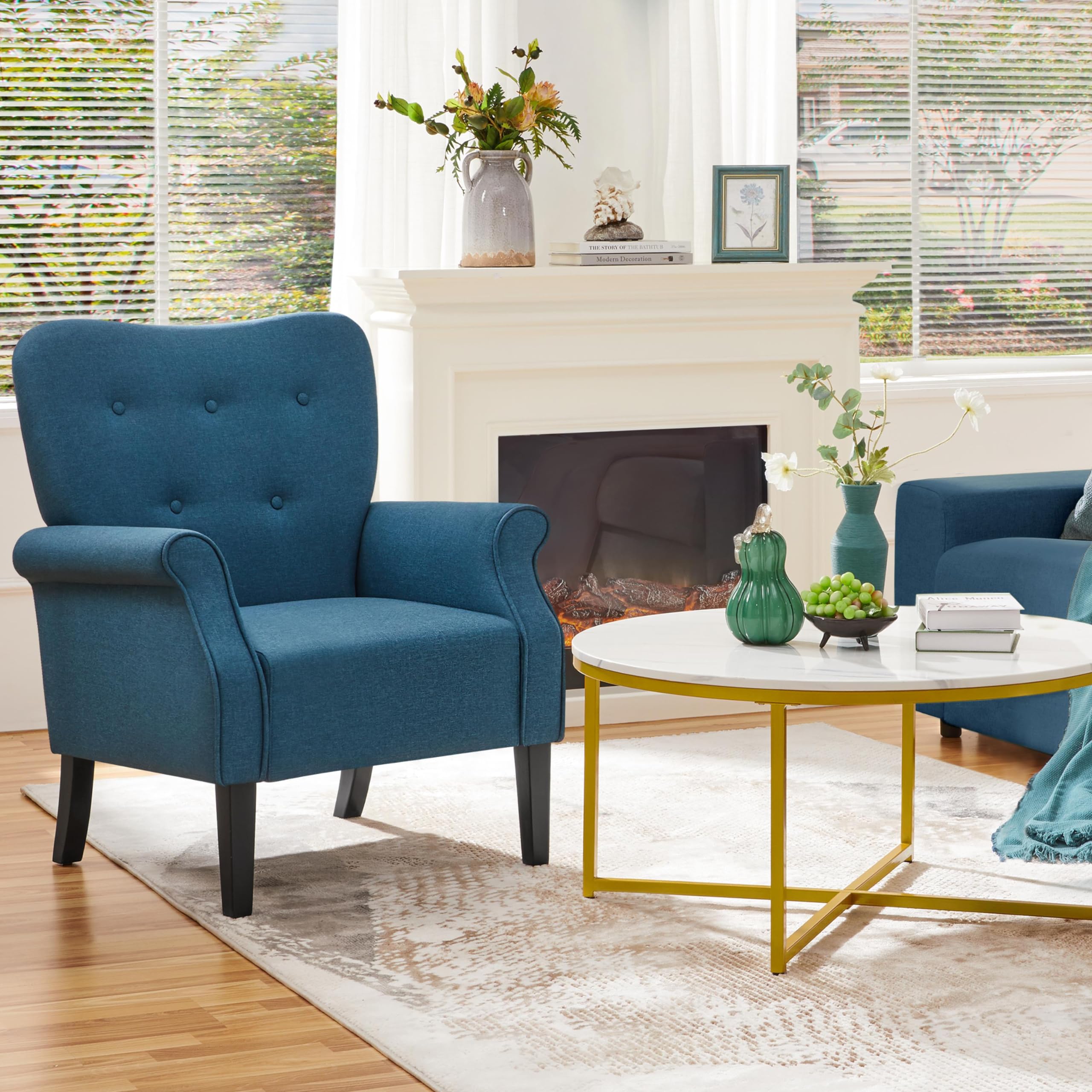 Modern Armchair, Mid Century Accent Chair with Sturdy Wood Legs and High Back for Small Space