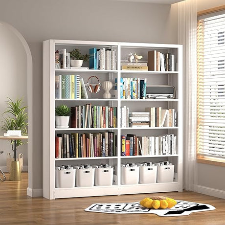 69" White Bookshelf, Modern 5 Tier Bookshelf with Adjustable Shelves, Tall Bookshelf