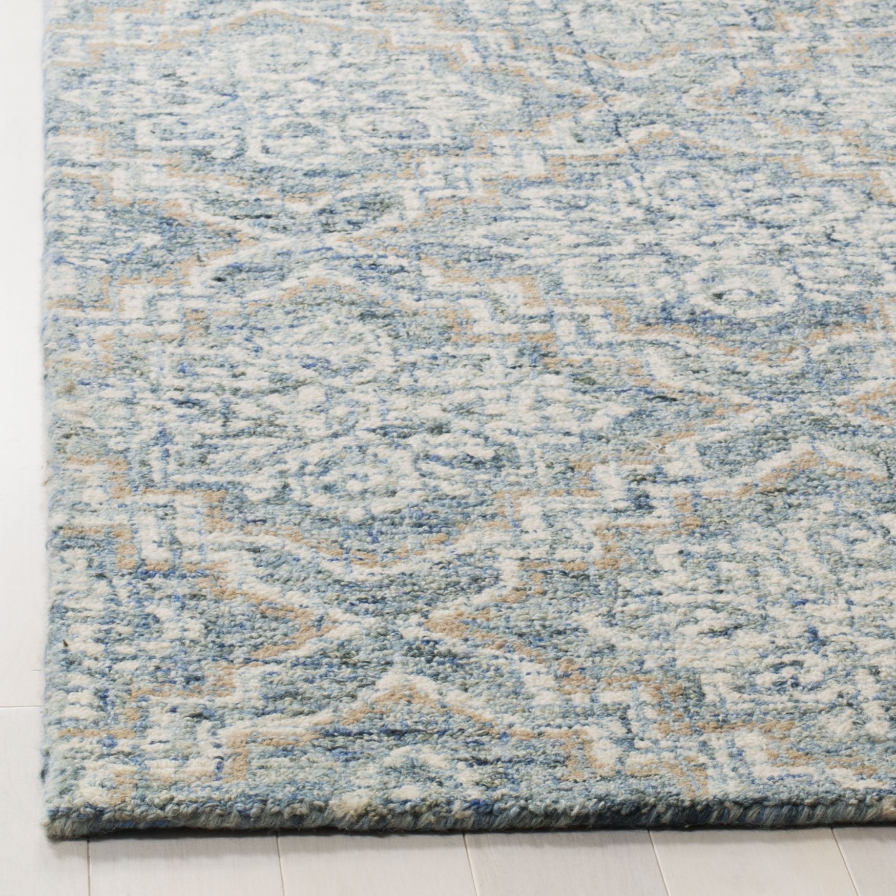 8x10 Abstract Area Rug - Handmade Wool in Blue & Grey