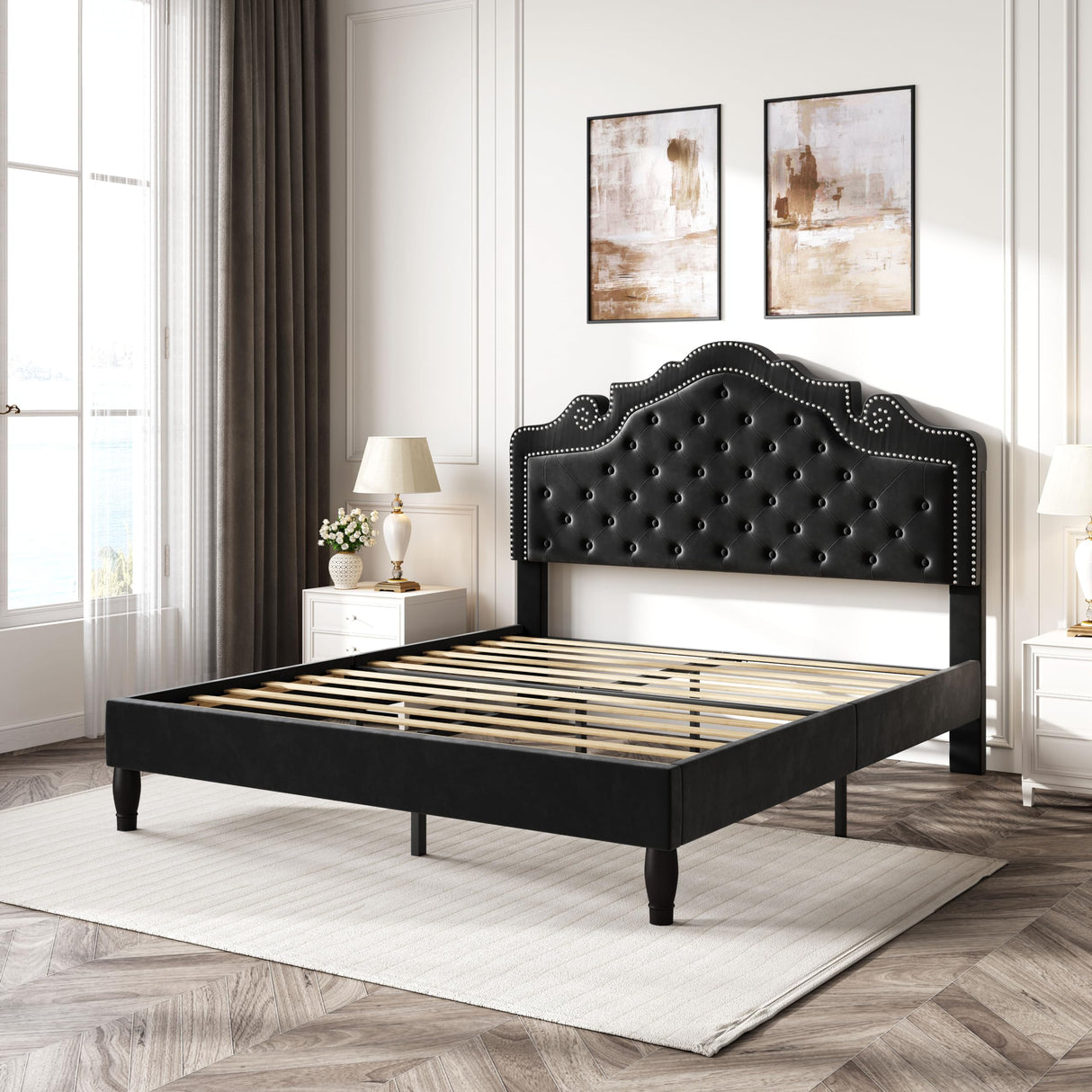 Queen Bed Frame with Adjustable Headboard