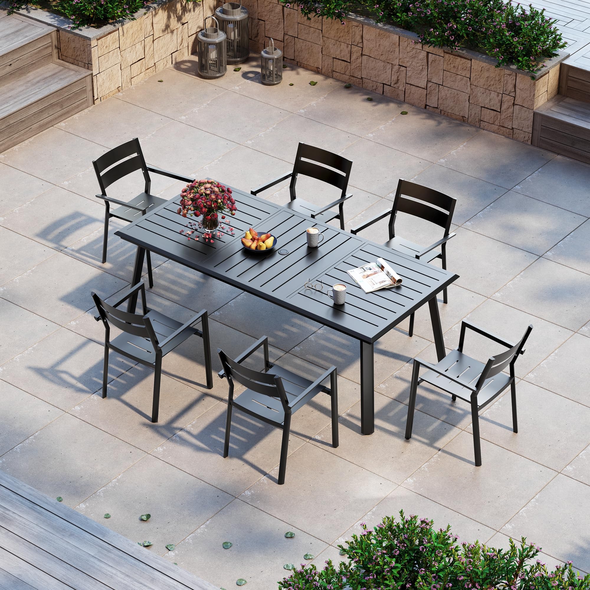 82.7inch Outdoor Dining Table, Aluminum Patio Dining Table, Rectangular Table