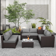 Wicker Patio Furniture 6 Pieces Outdoor Sectional Sofa Patio Conversation Sets