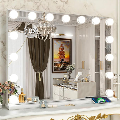 Hollywood Vanity Mirror with Lights 32x25 Large Lighted Makeup Mirror 10X Magnification