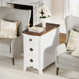 Solid Wood End Table, 3-Drawer Narrow Side Table Slim Chair Table for Living Room