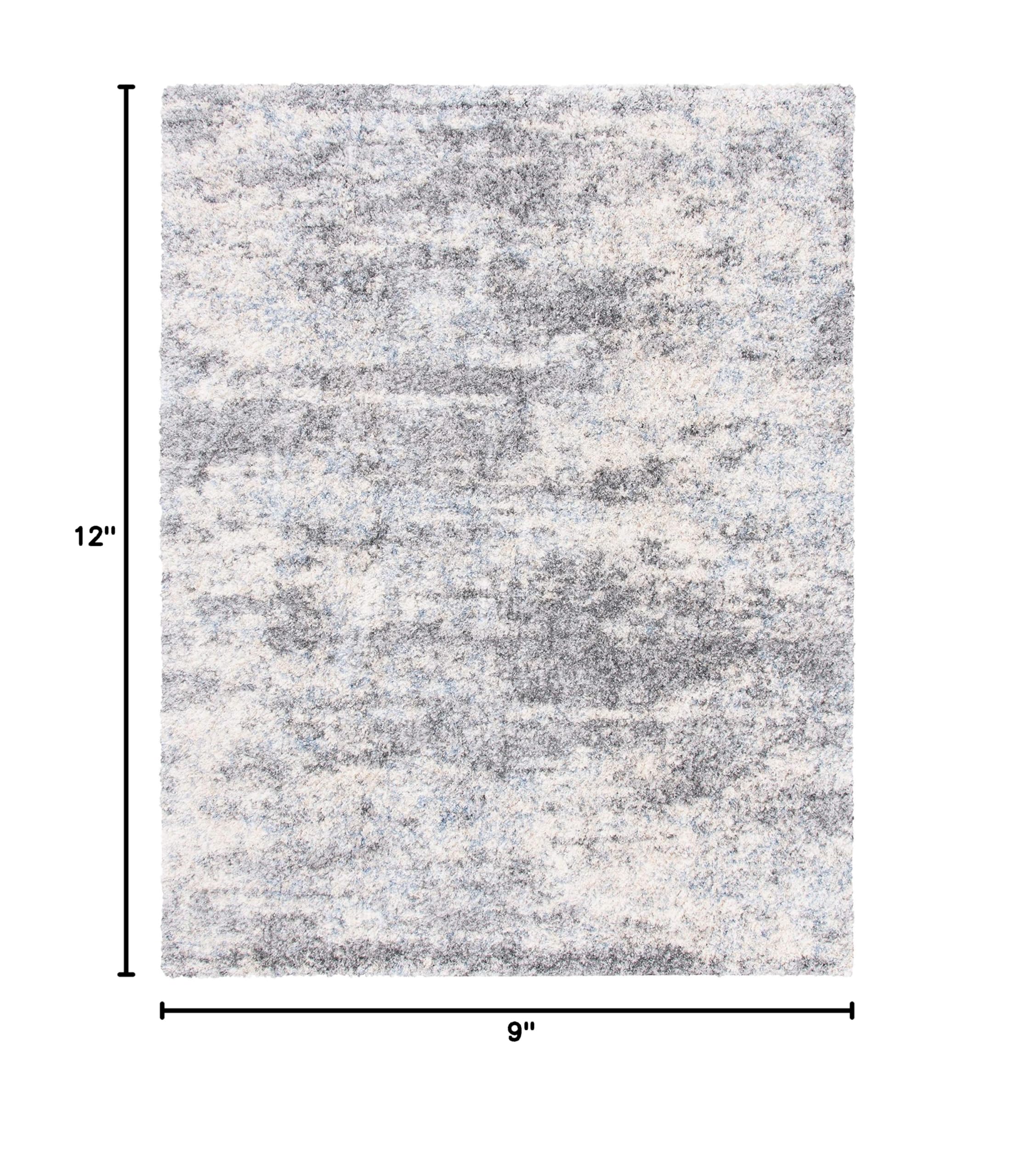 Berber Shag Area Rug 9' x 12' - Grey Blue & Cream Modern Abstract Design