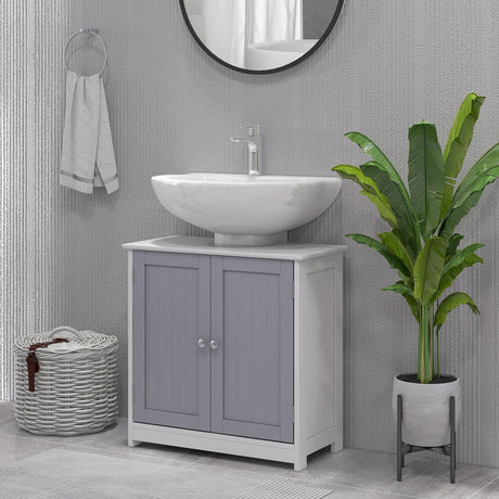 Vanity Unit Bathroom Cabinet with 2 Doors Shelf Adjustable MDF White + Grey 60 x 30 x 60 cm