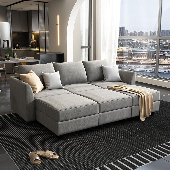 U Shape Corner Sectional Sofa Set, Aqua Blue